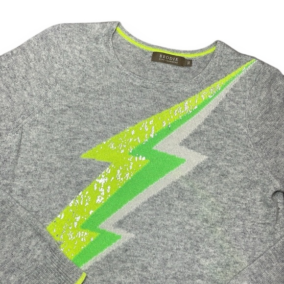Brodie Cashmere Stormy Foil Lightning Bolt‎ Grey Sweater, XS - Picture 1 of 7